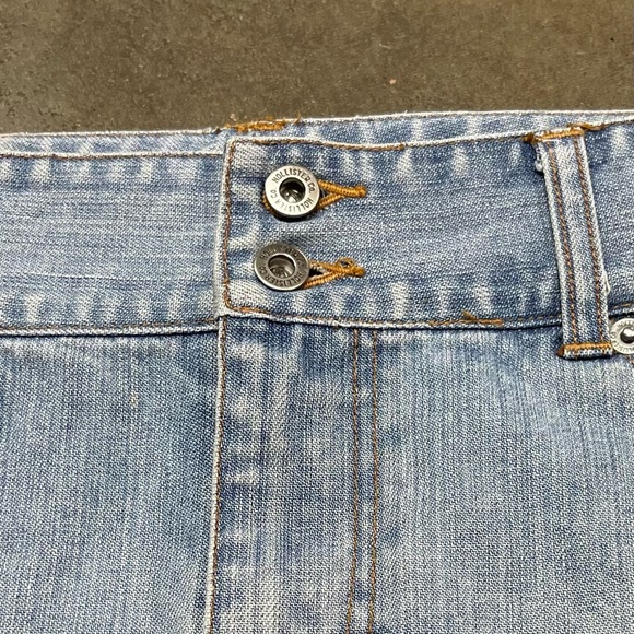 Vintage 90s Hollister Light Wash Jean Low Rise Frayed Hem Mini Skirt Y2K - Picture 2 of 9